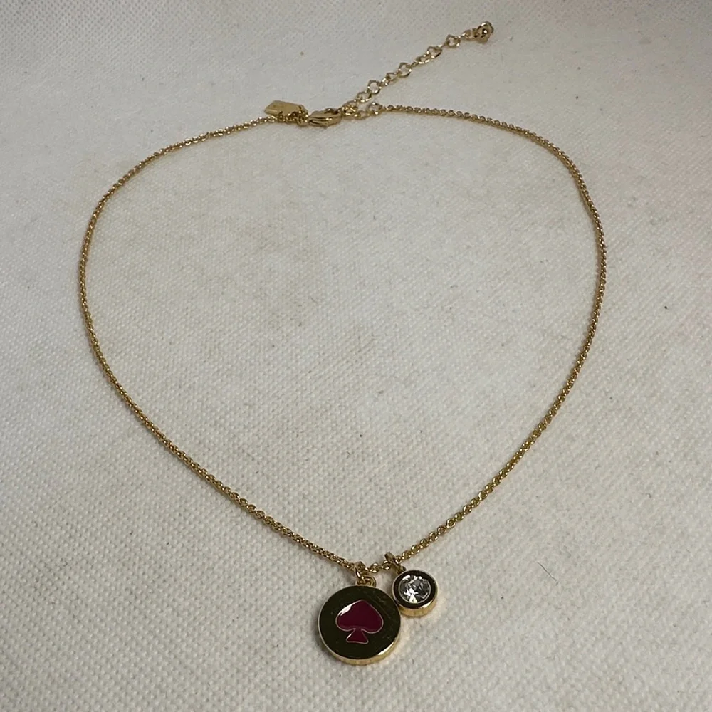 Kate Spade Gold Necklace with Red Spade & Crystal Charm – 16.5” with 3” Extender